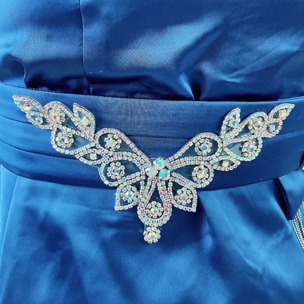 Silver Crystal AB Appliqué Rhinestone Belt Accessory Wedding Embellishment Belt